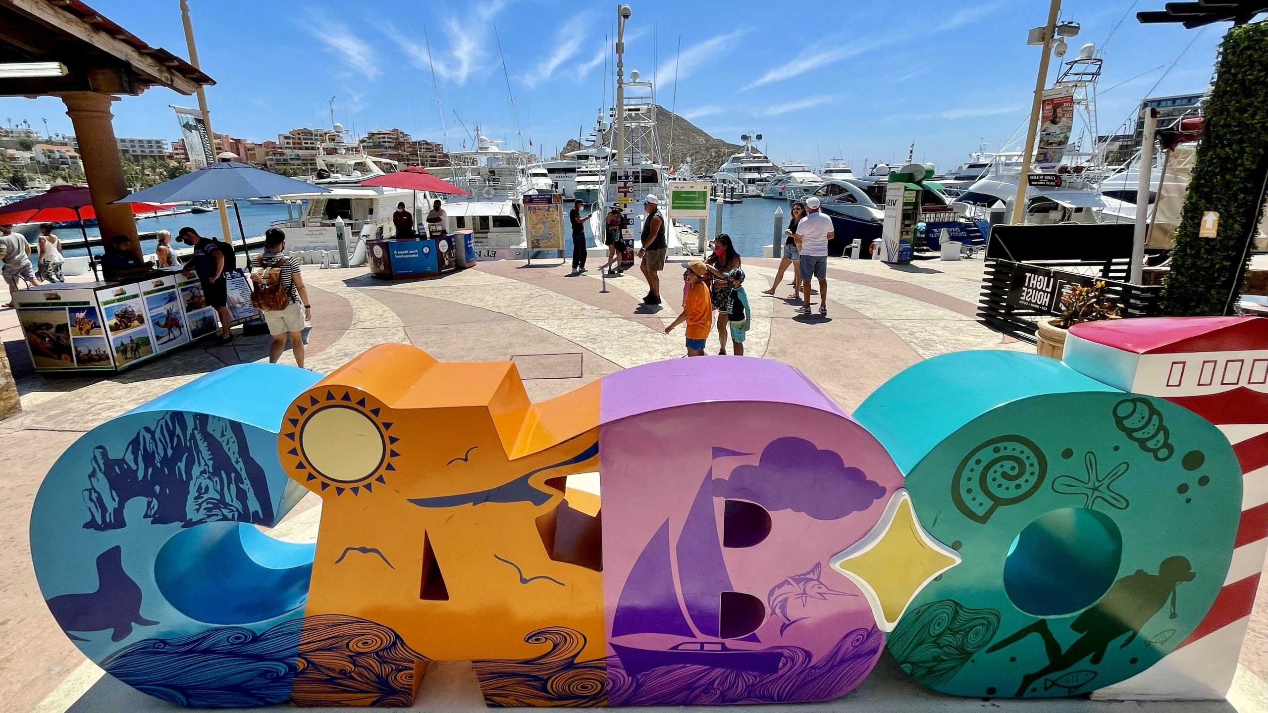 The iconic CABO letters sign at the marina