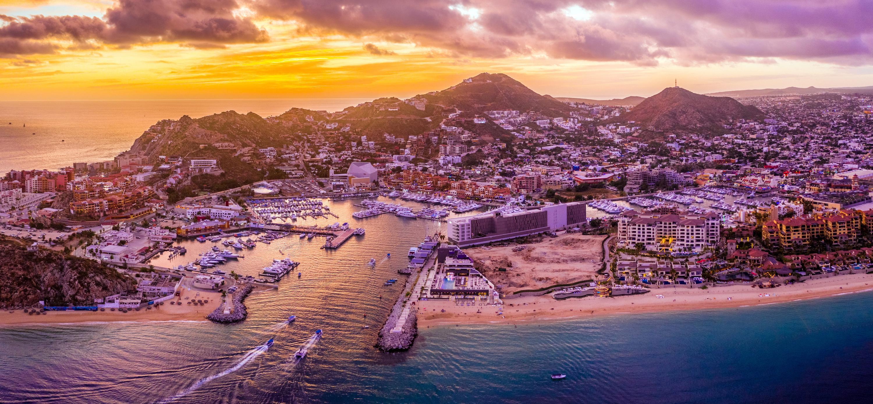 Cabo San Lucas marina at golden hour